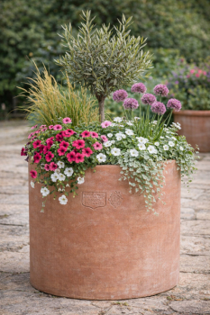 Preview: Moderner runder Terracotta-Cilinder aus Impruneta – handgefertigt und frostfest Cilindro